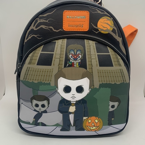 Loungefly NEW Halloween Michael Meyers Black Orange White Backpack Pumpkin - Picture 3 of 10
